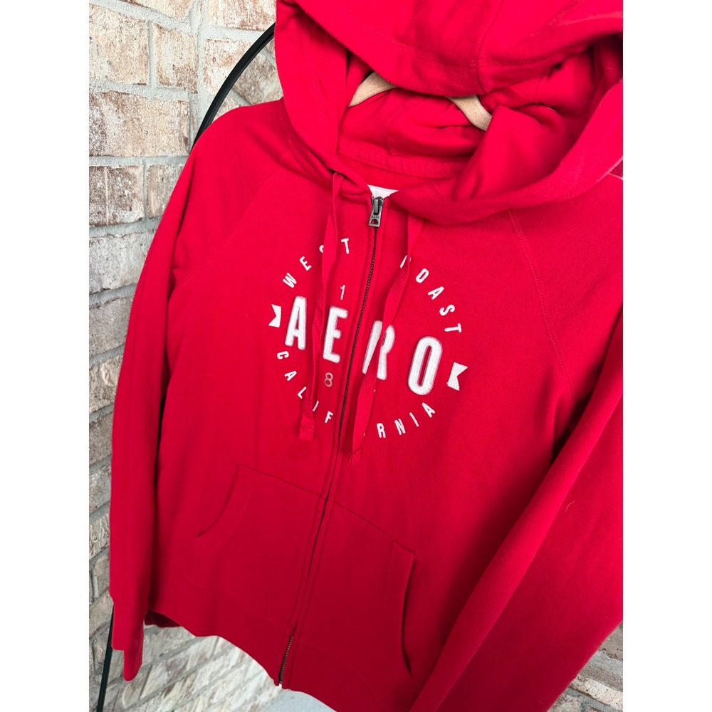Aeropostale Red Full Zip Hoodie Aero West Coast California Graphic Sweatshirt S